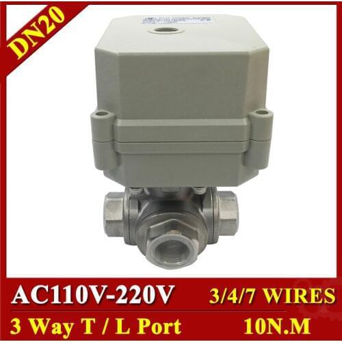 Tsai Fan Water Electric Valve 3 Way L / T Port 3/4" DN20 AC110V 220V 3/4/7 Wires For Water Automatic Control Solar Heat HVAC