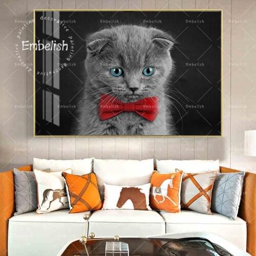 Embelish 1 Pieces Cute Pet Cat With Red Tie Lovely Animals Wall Art Pictures For Living Room Home Decor Posters Canvas Painting