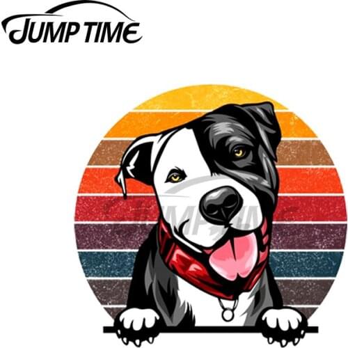 Jump Time 13 x 11.2cm For Pit Bull Peeking Dog Vintage Vinyl Car Stickers Fashion Fine Decal Laptop Interesting Decoration