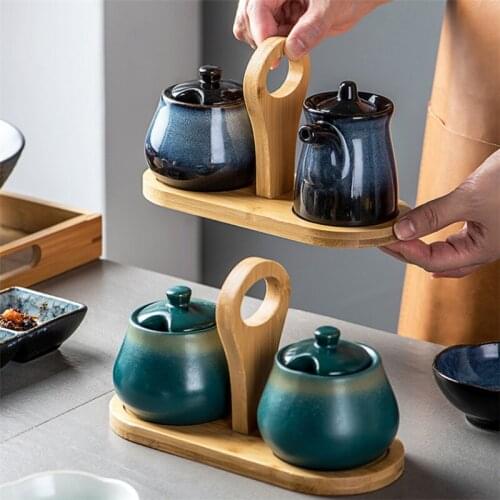 Japanese Ceramic Spice Jar Household Salt Shaker Condiment Box Seasoning Olive Oil Bottle Vinegar Container Kitchen Cooking Tool