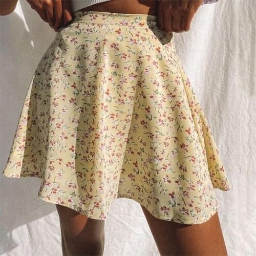 Summer New Floral Print Short Skirts Women High Waist Invisible Zipper Female Elegant Fresh And Sweet Pleated Mini Skirt