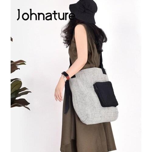Johnature Simple Linen Crossbody Bags For Women 2021 New Literature And Art Large Capacity Tote Bag Versatile Shoulder Bags