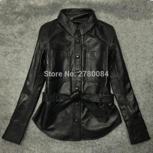 Gu.seemio Factory Real Leather Outer Wear Women Jackets Genuine Leather Motor & Biker Sheep Skin Animal Coat Outer Wear Garment