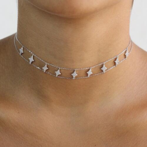 Women Full Shining CZ Crystal Cubic zirconia northstar Choker Necklace Wedding Jewelry 925 sterling silver Trendy