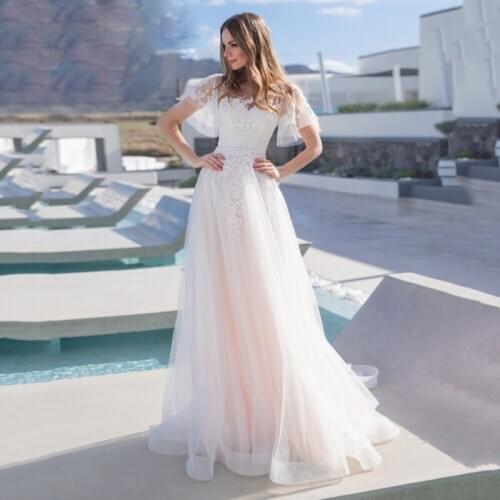 Thinyfull Princess Boho Flare Sleeve Wedding Dresses Court Train Tulle V Neck Bridal Gown A Line Lace Appliques Vestido De Novia