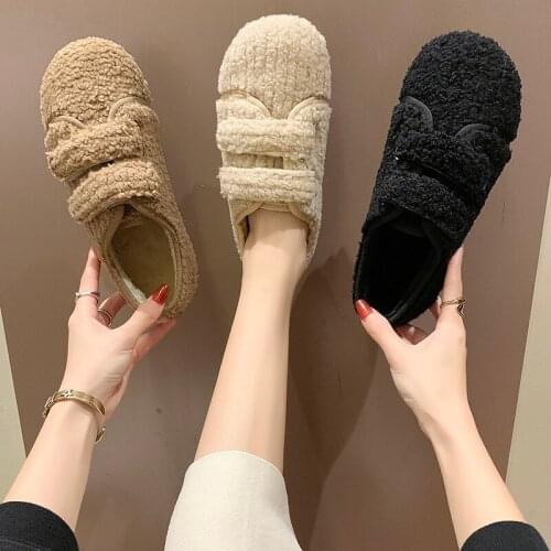 Winter Women Flats Plush Loafers Faux Fur Slip on Flat Shoes handiness Women Indoor outdoor Household Slipper Warm Ladies Shoes