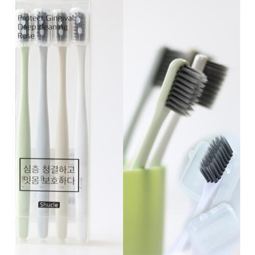 4pcs/Pack Bamboo Charcoal Toothbrush with Dust-proof Cap Portable Travel Tooth brush Nano Toothbrushes Soft Bristle Oral Hygiene