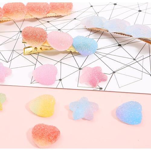 10Pcs/lot Random Mixed Fake Candy Resin Cabochon Flatback Heart Star Beads For Jewelry Scrapbooking Embel Making Needlework DIY