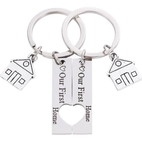 2 pcs/set Couple Keychain Our First Home Key Holder Bag Unisex Letter stainless steel Key Chains Pendant Accessories Jewelry