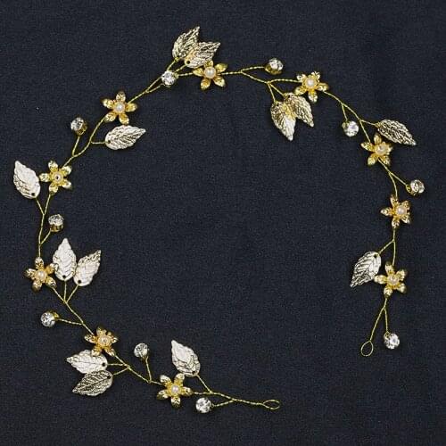 2021 handmade golden leaf headband bridal leaf flower headband wedding dress rhinestone headband wedding accessories
