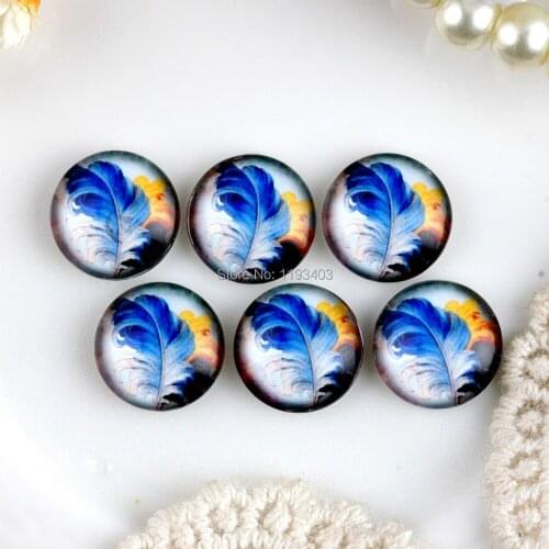 40PCS 12mm)/Round12mm 20mm 25mm 30mm Glass Cabochon DIY For jewelry finding Cameo Setting,Dome Flat Back Beads-Feather-94-18