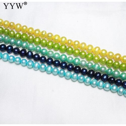 6-7mm Yellow/Green Cultured Potato Freshwater Pearl Natural Stone Beads For Gift Necklace Bracelet Jewelry Making Loose Strand