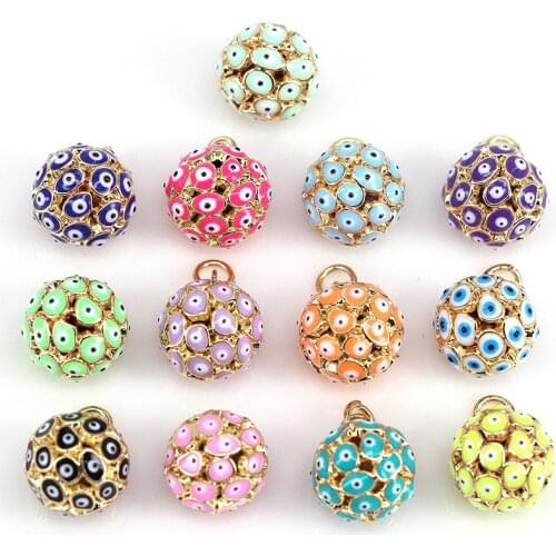 6Pcs, New Design ball pendant for necklace enameled eye pave ball charms for earring small ball dijes for jewelry making