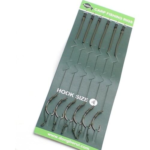 6PCS Carp Fishing Line Ready Tied Carp Hair Rigs Ready Made 2# 4# 6# 8# Carp Fishing Hook Line Hair Rig Carp Fishing Hooks Sizes