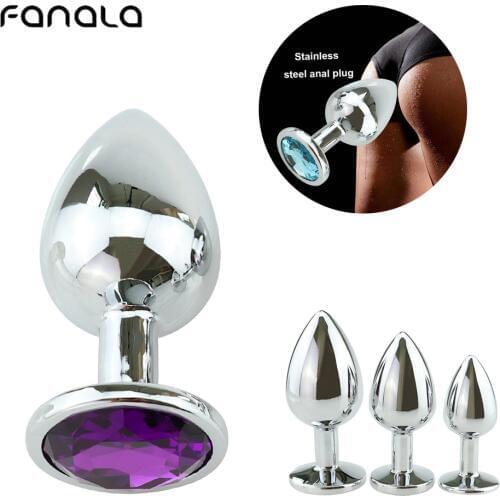 FanaLa Small Size Metal Anal Plug Stainless Steel Butt Plug Jewelled Booty Bead Diamond Sex Toys for Women Men Gay Couple Dildo