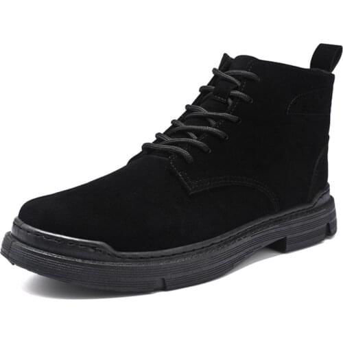 Men High Quality Leather Boots Male Spring Casual Motorcycle Ankle Botas Hombre Men Lace-Up Basic Boots Man Fashion Men Boots