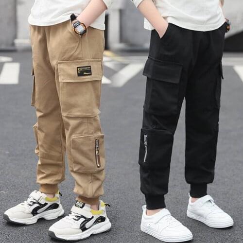 Vintage Stylish Kids Casual Cargo Pants For Boy Comfortable Trousers Spring Autumn Teens Boy Cotton Cargo Pants With Side Pocket