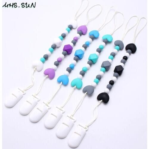MHS.SUN baby silicone pacifier clip heart design nursing teething teether necklace for infant holder toy chewing nipple chain