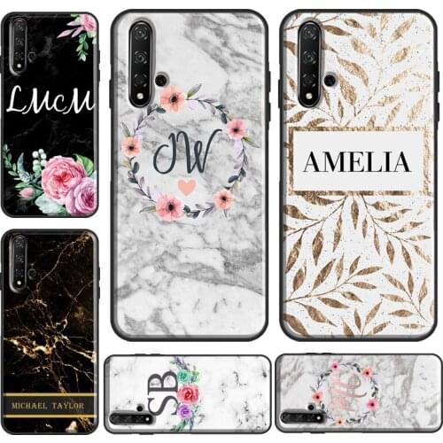 PERSONALISED FLORAL MARBLE INITIALS NAME Case For Huawei Y6 Y7 2019 Nova 5T Funda For Honor 10i 10 Lite 20 Pro 8X 9X 7A 8A Case