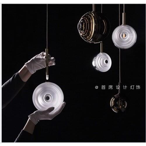 Designer restaurant bar combination chandelier lampshade simple bedroom bedside chandelier long-line stair glass lamps