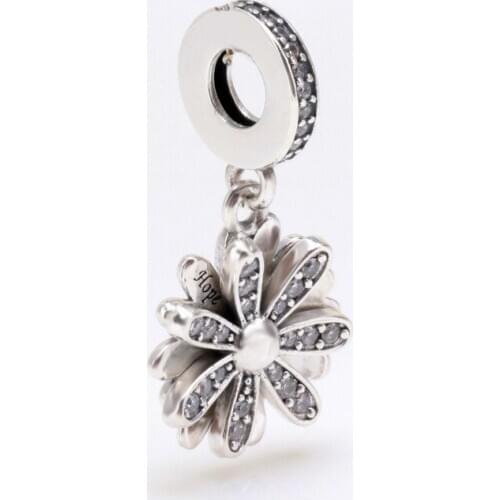 S925 Sterling Silver Spring New Sparkling Rotating Daisy Chrysanthemum Pendant Fit Original Charms Necklace