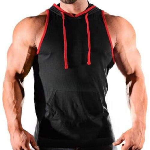 European And American Mens Muscle Vest Sports Fitness Leisure Loose Sleeveless Pullover Training Hooded Vest Men