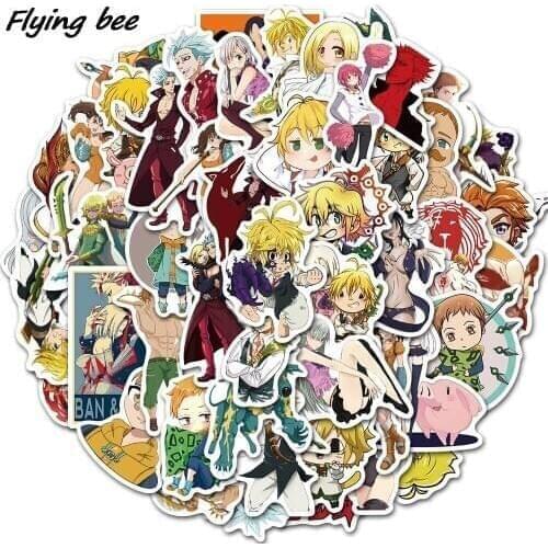 Flyingbee 50 Pcs Anime Seven Deadly Sins Scrapbooking Stickers Decal For Guitar Laptop Luggage Car Fridge Graffiti Sticker X1196