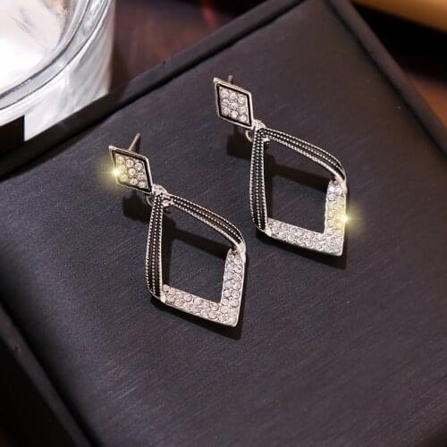 Exknl Classic Gold-Color Long Crystal Vintage Earring Brincos Geometric Square Drop Earrings For Women Girls Jewelry Gifts 2020
