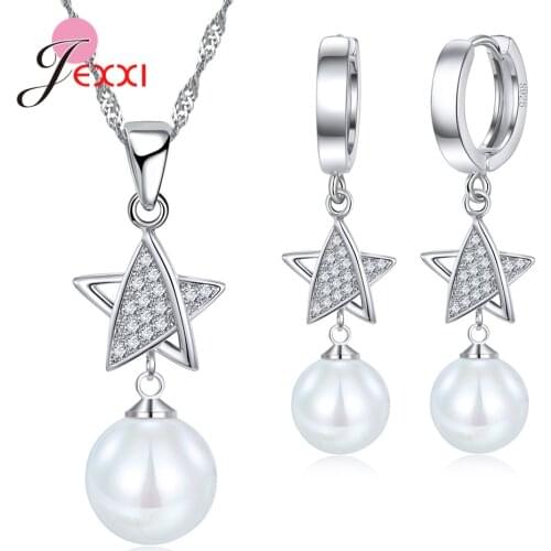 Fast Shipping Unique Design Lovely Stars Shape Pendant Fashion Jewelry Genuine 925 Sterling Silver Jewelry Sets For Women