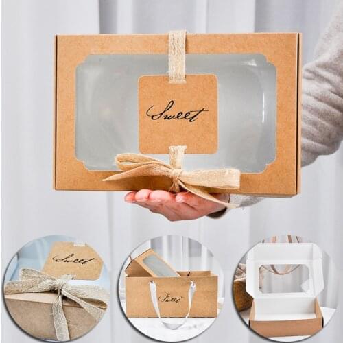 Bakery Boxes Kraft Paper Box Transparent Cake Cupcake Cookie Candy Swiss Dessert Boxes Packaging Container Holder Party Supplies