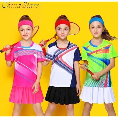 Girls Badminton Short Sleeve Suit Girls' Tennis Shirt + Skirts Built-in Shorts Kids Ping Pong Jersey Children Volleyball Clothes