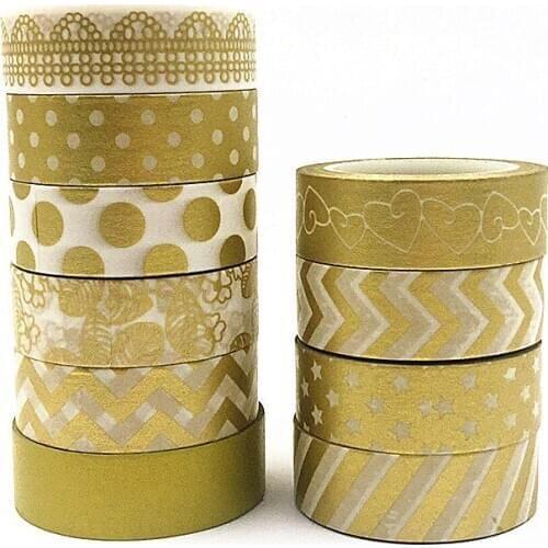 High quality Gold foil 10m paper tape dot,strip,pineapple,heart Christmas decorative washi tape 1pcs