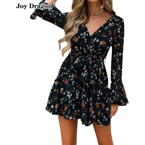Summer Dress 2021 Party Female Casual Floral Elegant Plus Size Womens Ruffle Sundress Light Sexy Beach Black Boho Ladies Mini