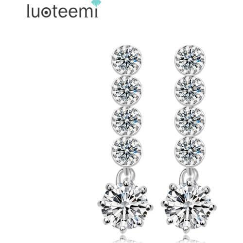 LUOTEEMI Jewelry Factory Women Bridal Wedding Jewelry Earrings Paved AAA Cubic Zirconia Stones Lady Dinner Party Jewelry
