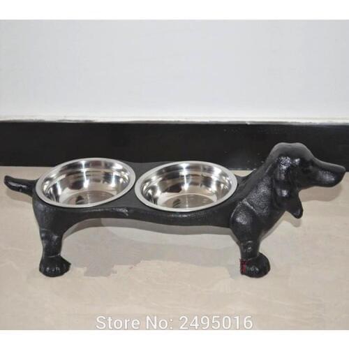 Cast Iron Base Stainless Pet Feeding Bowl Double Dog Bowl Feeding Station for Dogs or Cat