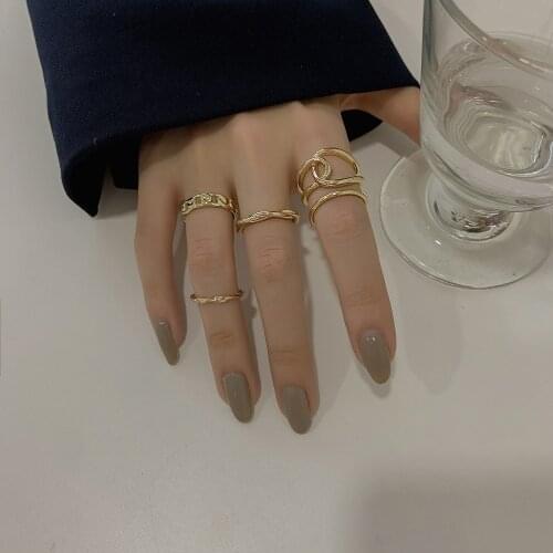 Korean 5pcs/sets Fashion Simple Stylish Trendy Rings for Women Girls Geometric Ring Temperament Design Jewelry Gifts Accessory