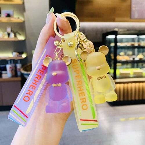 Cartoon Crystal Bow Tie Bear Key Chain Transparent Gloomy Keychain Car Key Bag Charm Key Chain Key Ring Pendant Kids Toy D884