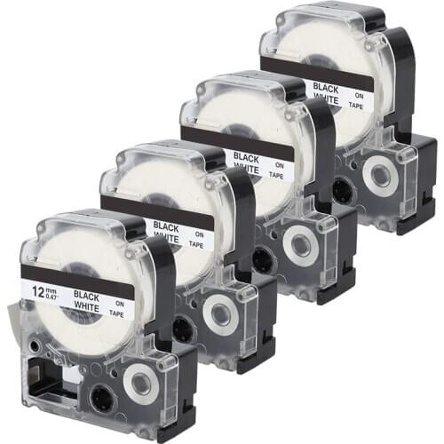 4 Pack Compatible Label Tape Replacement for Epson LK-4WBN (SS12KW) Label Tape Cartridges Black on White Tape