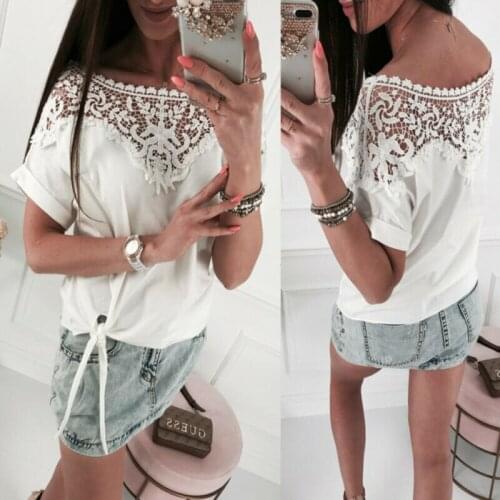 2019 Newest Hot Womens Ladies Batwing Short Sleeve Sexy Lace Hollow Out Baggy Casual T-Shirt Tops T-Shirts