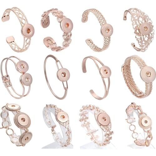 New Snap Button Jewelry Rose Gold Bracelet Metal Snap Bracelet Bangle Fit 18mm 20mm or 12mm Snap Buttons Jewelry Women Bracelets