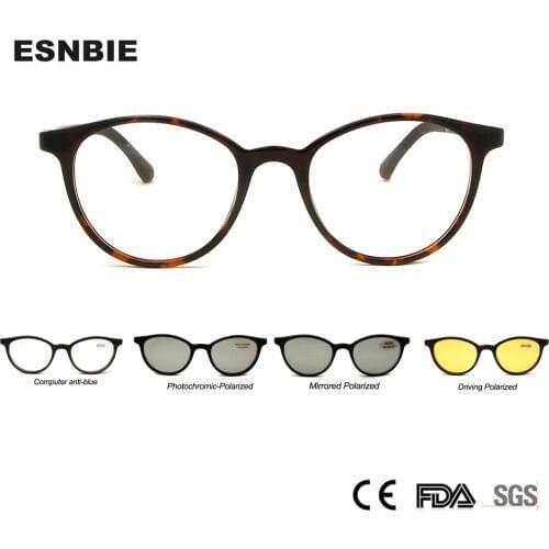 Ultem Eyeglasses Frame Men With Clip On Sunglasses Women 4 In 1 Magnetic Vintage Round Magnet Night Driving Glasses Computer