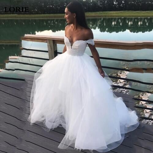 LORIE Lace Wedding Dresses 2020 Off the Shoulder Appliques A Line Bride Dress Princess Wedding Gown Free Shipping robe de mariee