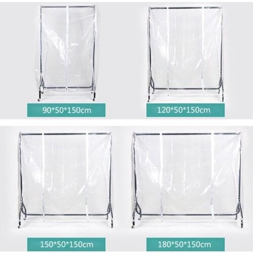 Clear Dustproof Waterproof Zip Clothes Rail Cover Clothing Rack Cover Garment Suit Transparent Storage Display Protector Bag
