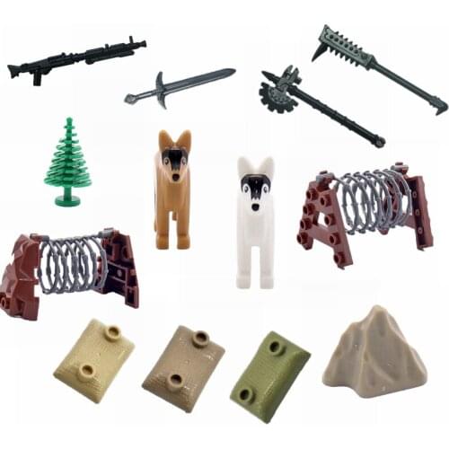 Military Weapon Series Toys For Children Knife Axe Pine Lovely Dogs Accessories Bricks Militarys Rockery Compatible Buildings
