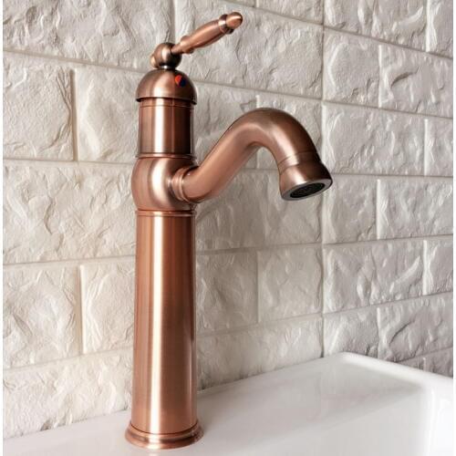 Antique Red Copper Brass Single Handle Lever Bathroom Kitchen Basin Sink Faucet Mixer Tap Swivel Spout Deck Mounted mnf388