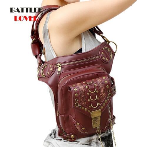 Carteras Mujer Leather Steam Punk Gothic Shoulder Bag Men Womens PU Leather Waist Bag Packs Unisex Messenger Bag Fashion Leg Bag