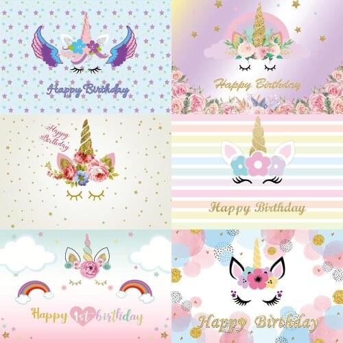 Dream Flowers Unicorn Baby Birthday Backdrop Photography Photo Girl Party Table Decoration Newborn Bath Custom Vinyl Background