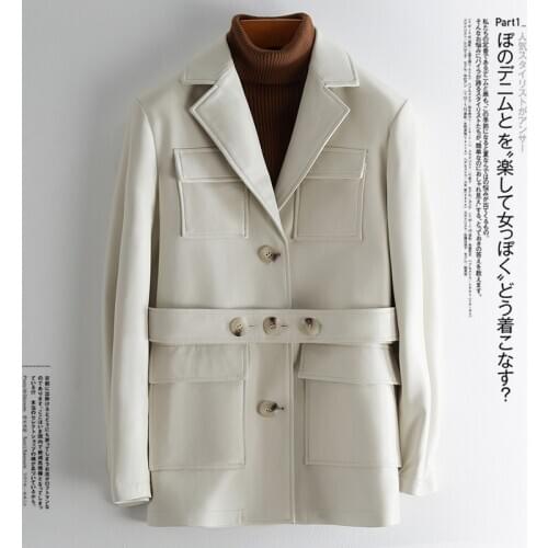 High Quality White Genuine Leather Jacket Women 100% Sheepskin Coat Female Spring Autumn Clothes 2021 Femme Veste Pph3021