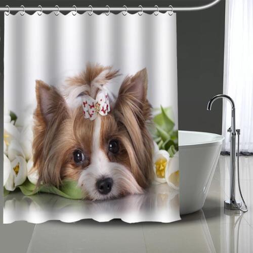 Custom Yorkshire Terrier Printed Shower Curtain Bathroom Waterproof Polyester Washable Home Bath Decor Curtains With Hooks