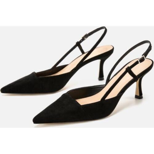 Hot Sale Shoes Woman Thin High Heels Point Toe Slingbacks Solid Flock Office Ladies Work Sexy Dress Sandals Wedding Heels